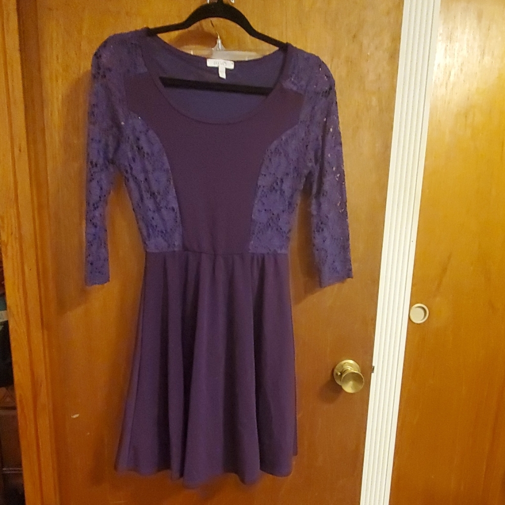 Purple skater dress with lace accents